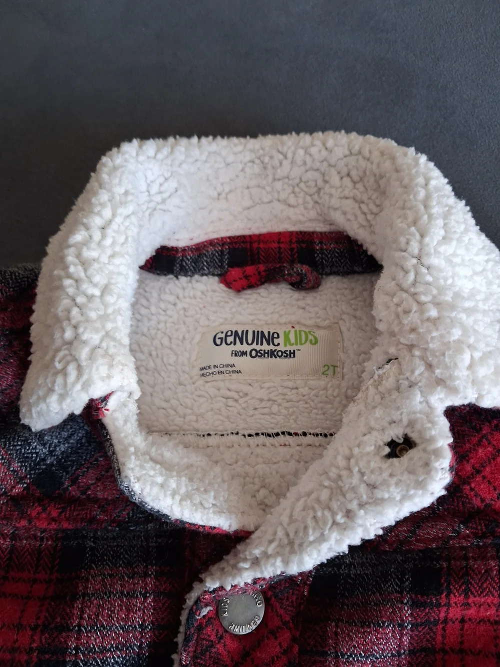 OshKosh B'gosh Red Plaid Sherpa-Trim Puffer Jacket